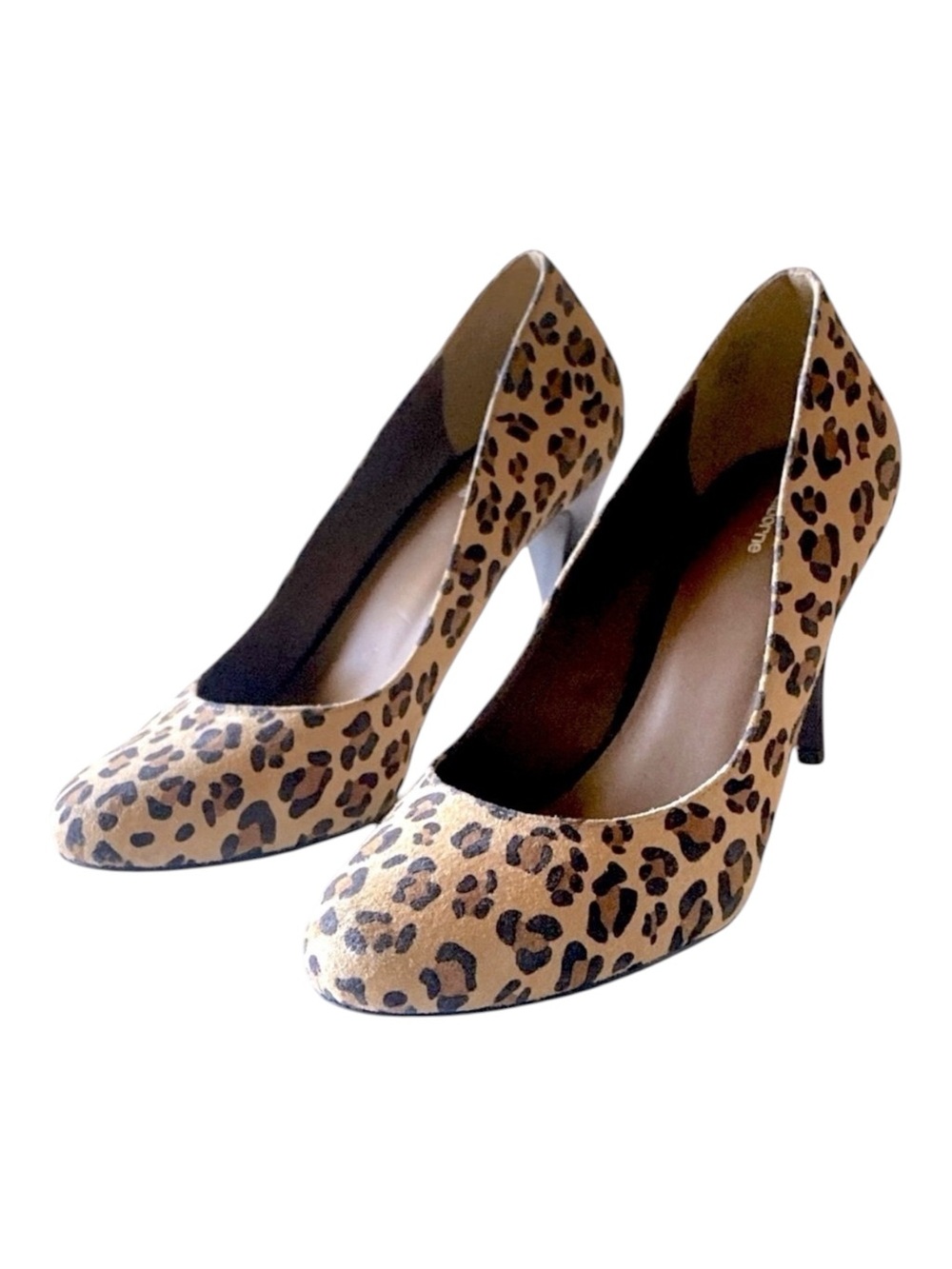 LIZ CLAIBORNE Leather/Suede Leopard Animal Print Wooden Heel 3.5” NWOT Brown Bl…